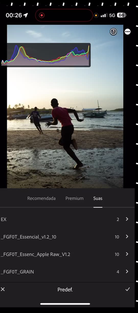 Lista de predefinições do Lightroom Mobile com quatro grupos importados e a quantidade de presets em cada um